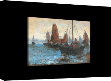 Морски пейзаж с много ветроходни лодки