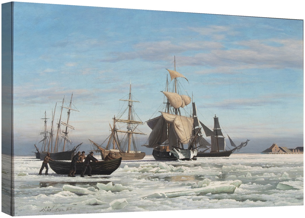 Множество кораби, заседнали в леда