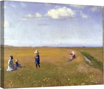 Деца и млади момичета берат цветя в поле северно от Скаген