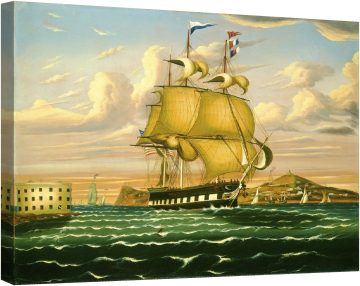 Кораб, преминаващ през замъка Уилямс, пристанището на Ню Йорк, средата на 19 век