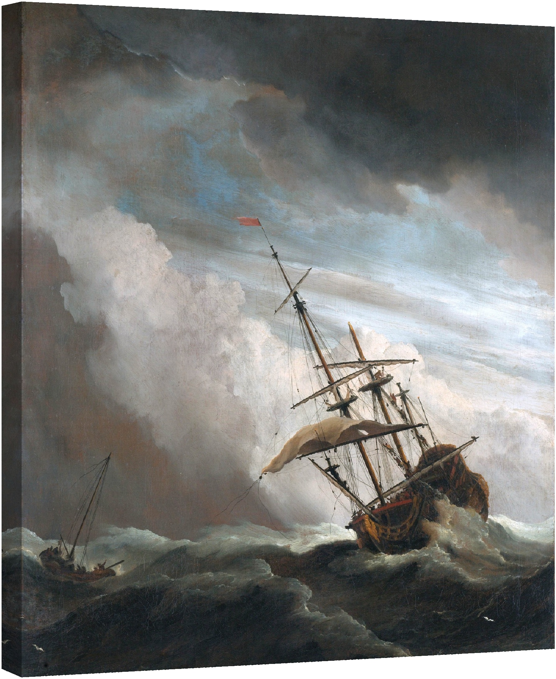 Кораб в открито море, хванат от шквал, 1680