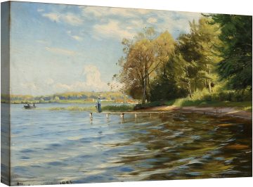 Летният ден в Есрум жена маха от моста за къпане 1893