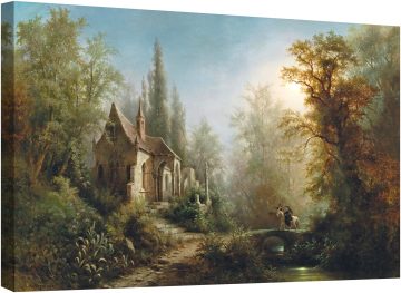 Лунна нощ над параклис и ездачи