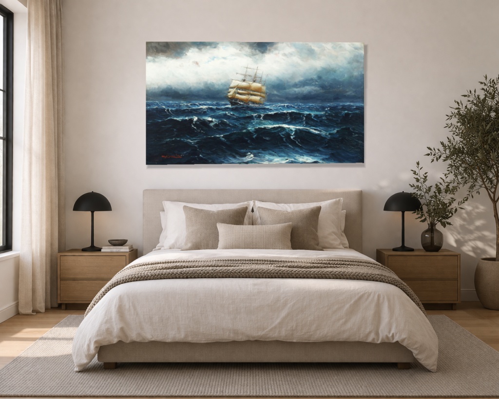 Морски пейзаж с ветроходни лодки в бурно море - Image 3