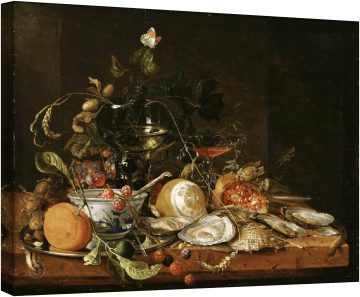 Натюрморт с вино, плодове и стриди