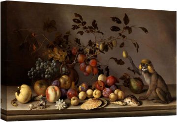 Натюрморт с плодове, рапани и маймуна