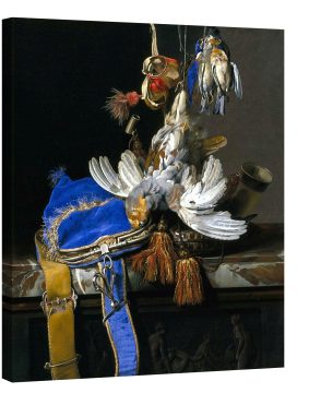 Натюрморт с велурена чанта на мраморна маса 1665