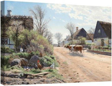 Няколко крави преминават през селото в летен ден 1927