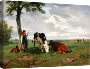 Овчарка с коза и две крави на поляна