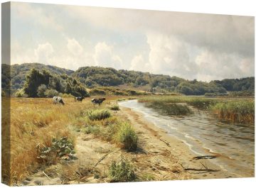 Пейзаж  от Сокилде, с пасещи крави край брега на езерото 1931