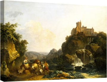 Пейзаж с водопад, замък и селяни 1767