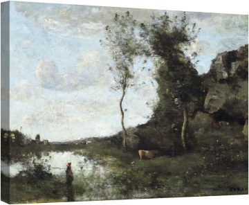 Селянка и нейната крава на езерото