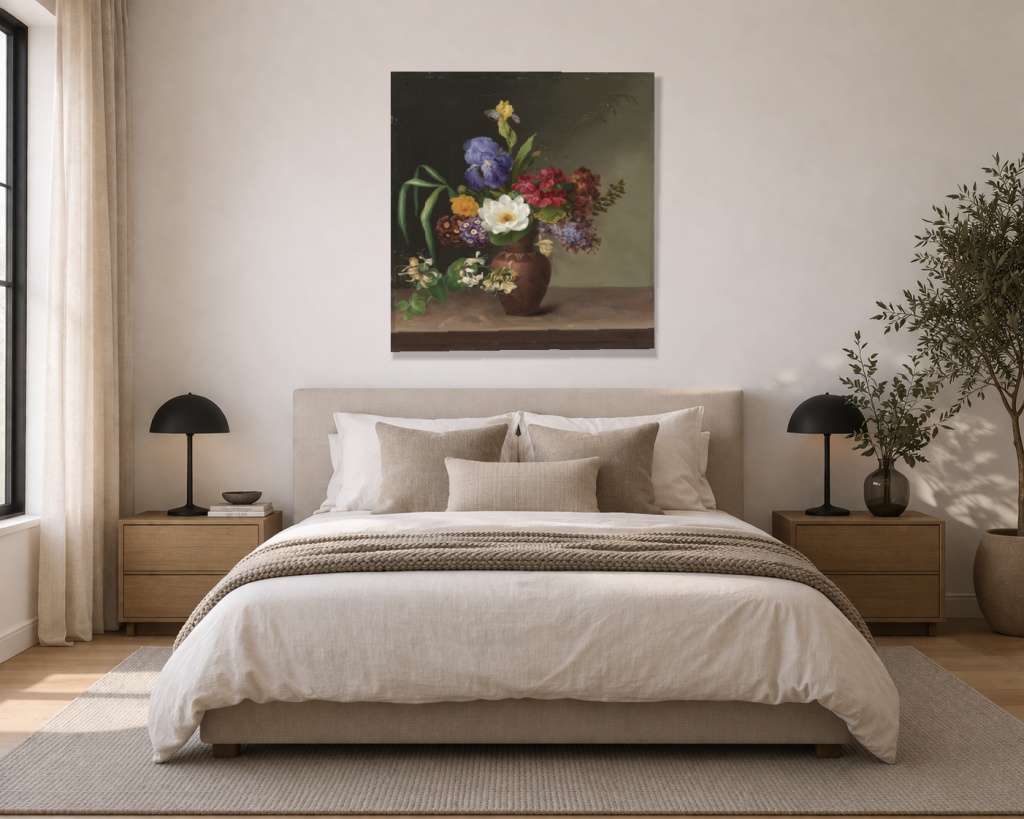 Vază în stil grecesc cu iris, liliac și caprifoliu - imagine 3