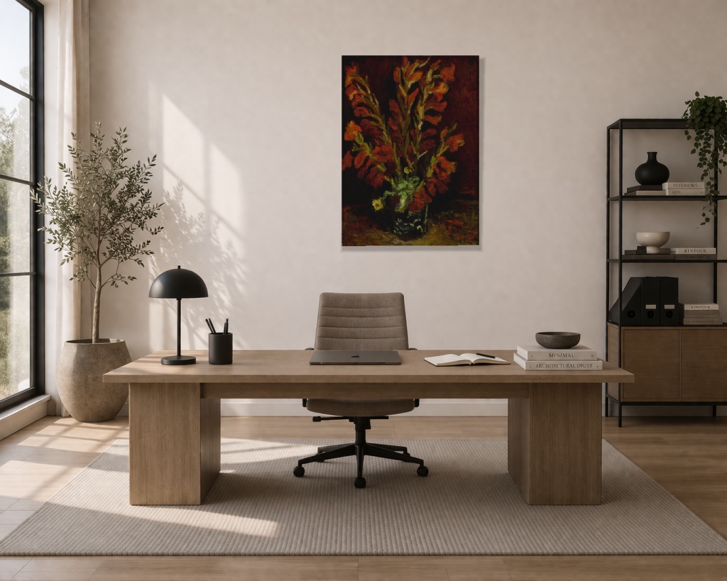 Vaza cu gladioli rosii - imagine 4