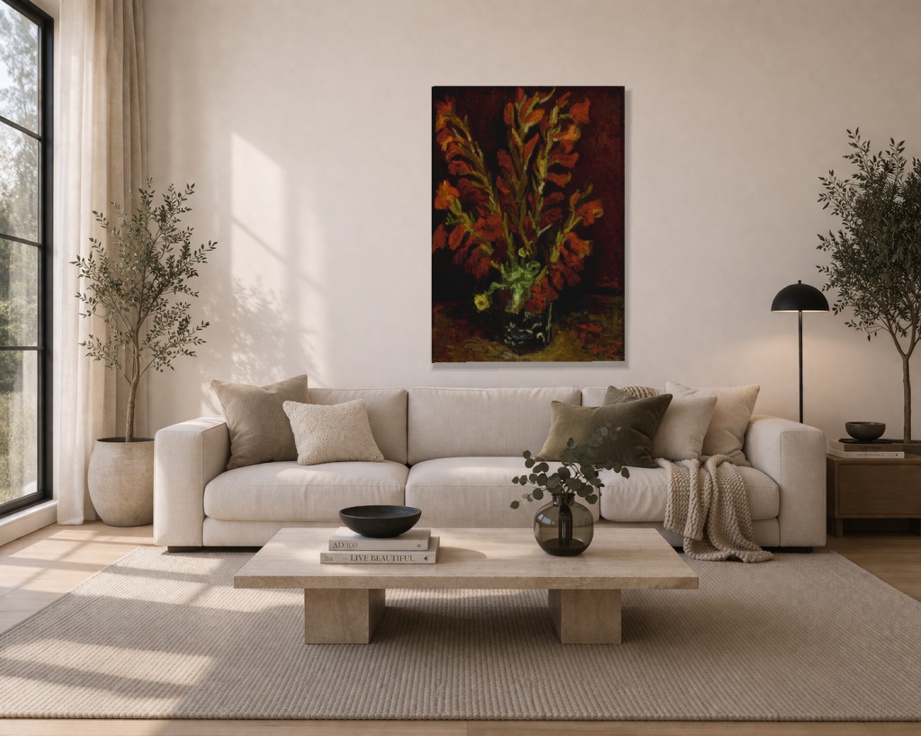Vaza cu gladioli rosii - imagine 2