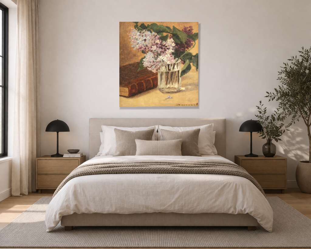 Natura statica cu carte veche si liliac - imagine 3