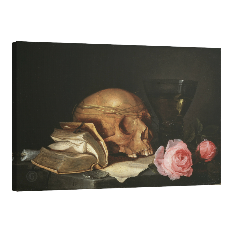 Натюрморт с череп, книга и рози