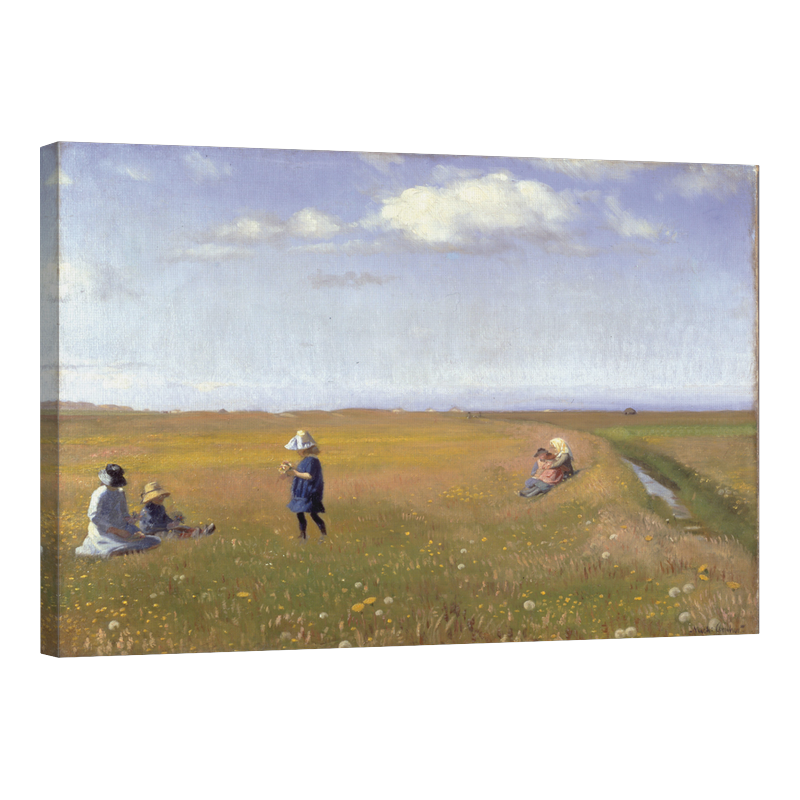 Деца и млади момичета берат цветя в поле северно от Скаген