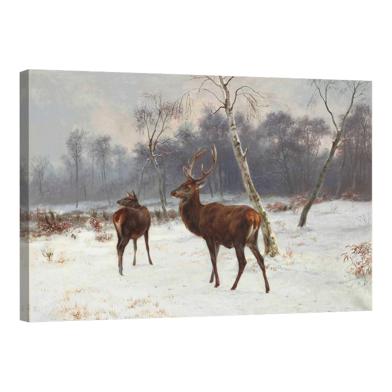 Елени и сърни в снежен пейзаж