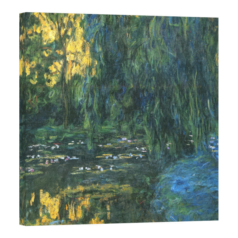 Езерце с водни лилии и плачеща върба