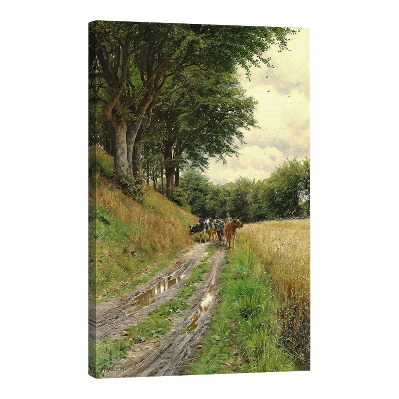 Фермер, кара кравите си по пътека в края на гората 1904