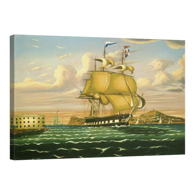 Кораб, преминаващ през замъка Уилямс, пристанището на Ню Йорк, средата на 19 век