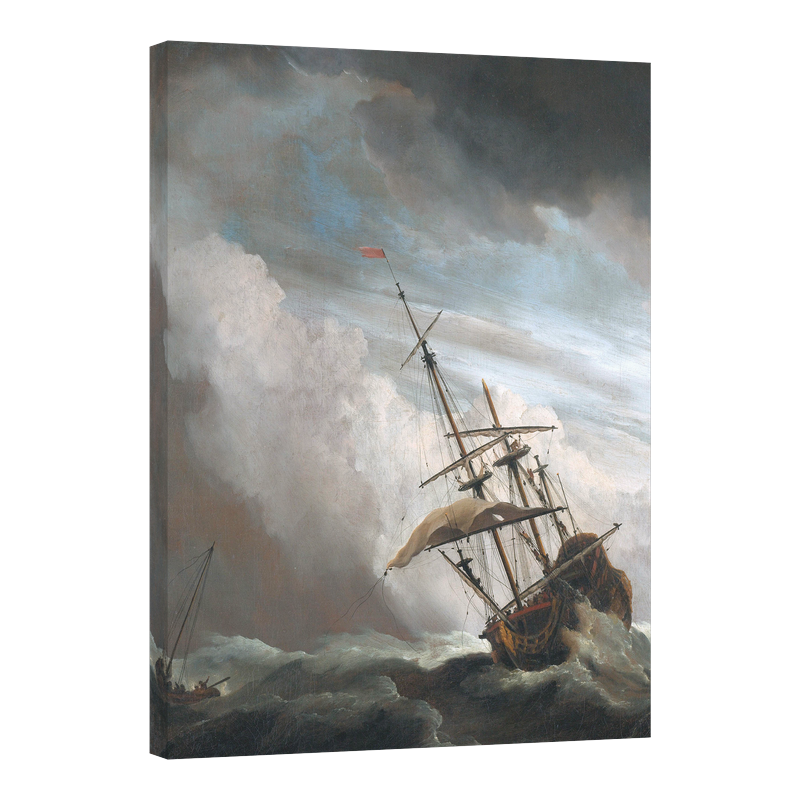 Кораб в открито море, хванат от шквал, 1680