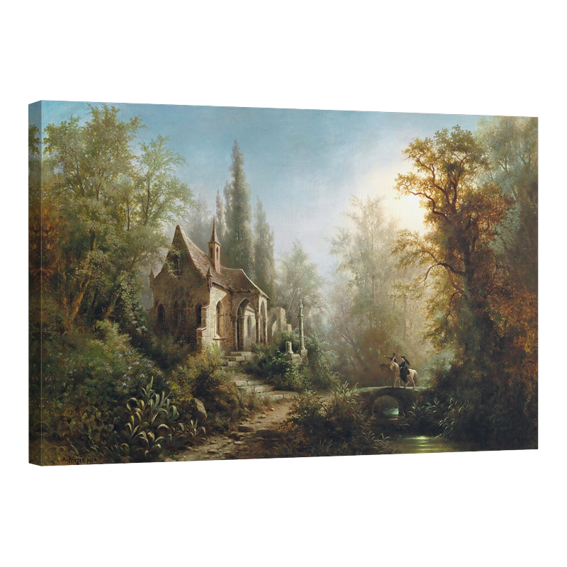 Лунна нощ над параклис и ездачи