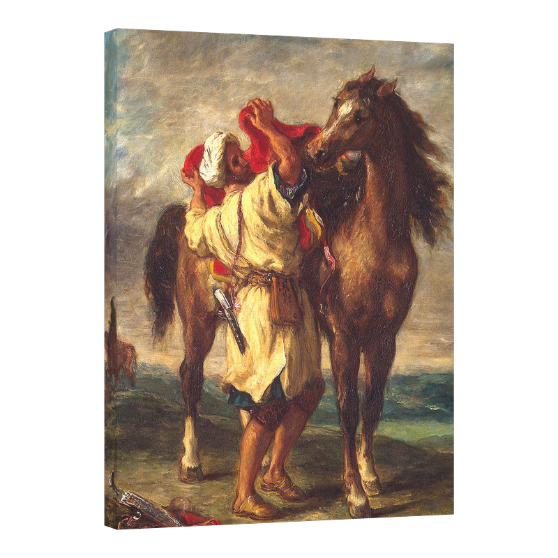 Мароканец, оседлава коня си, 1855