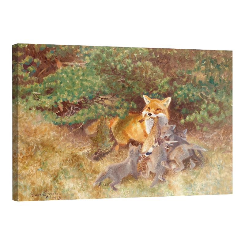 Майка лисица храни малките си