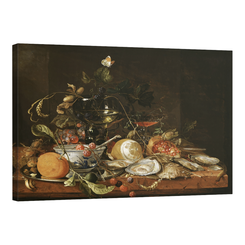 Натюрморт с вино, плодове и стриди