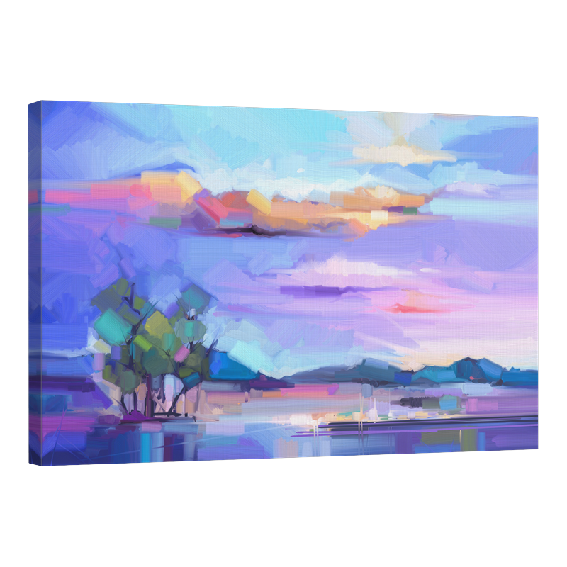 Пейзаж с езеро в лилаво