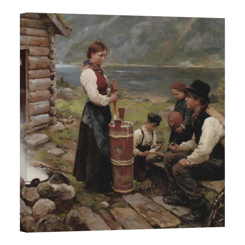 Семейство в норвежки пейзаж