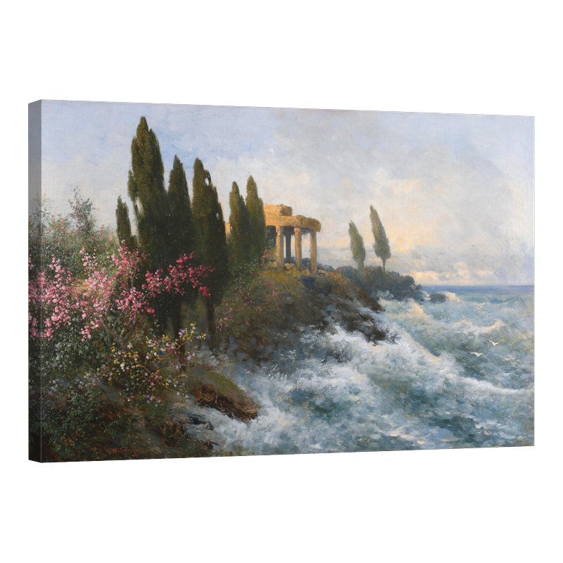 Средиземноморски пейзаж с древен храм