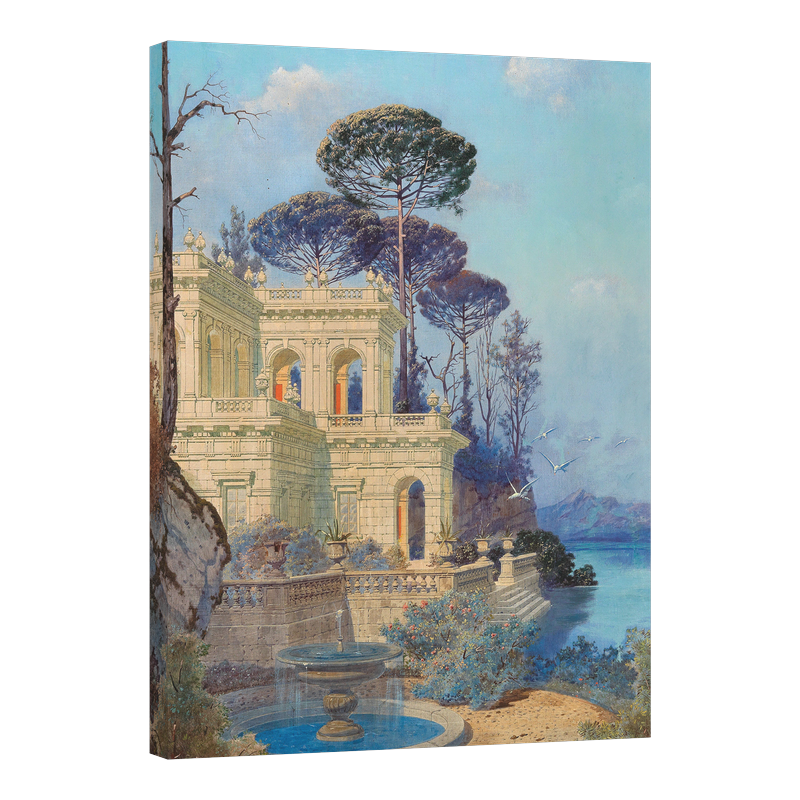 Вила с фонтан край езерото