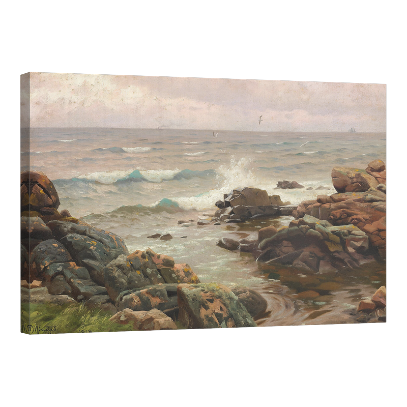 вълни срещу скалистия бряг на Борнхолм 1918