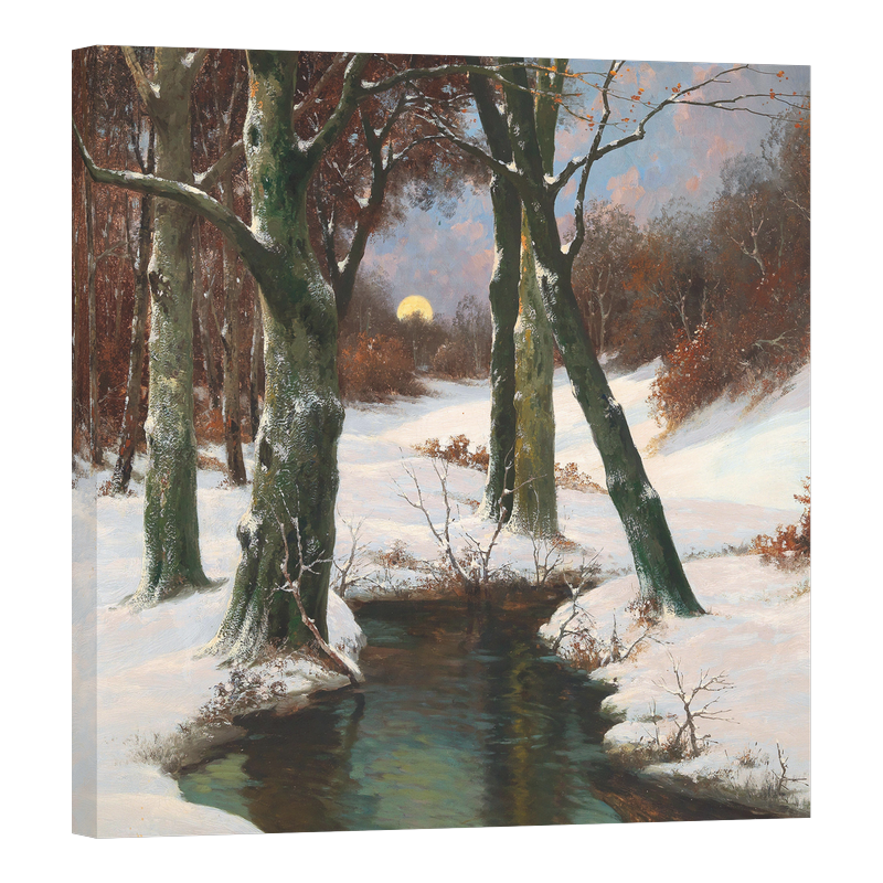 Зимен пейзаж с изгряваща луна